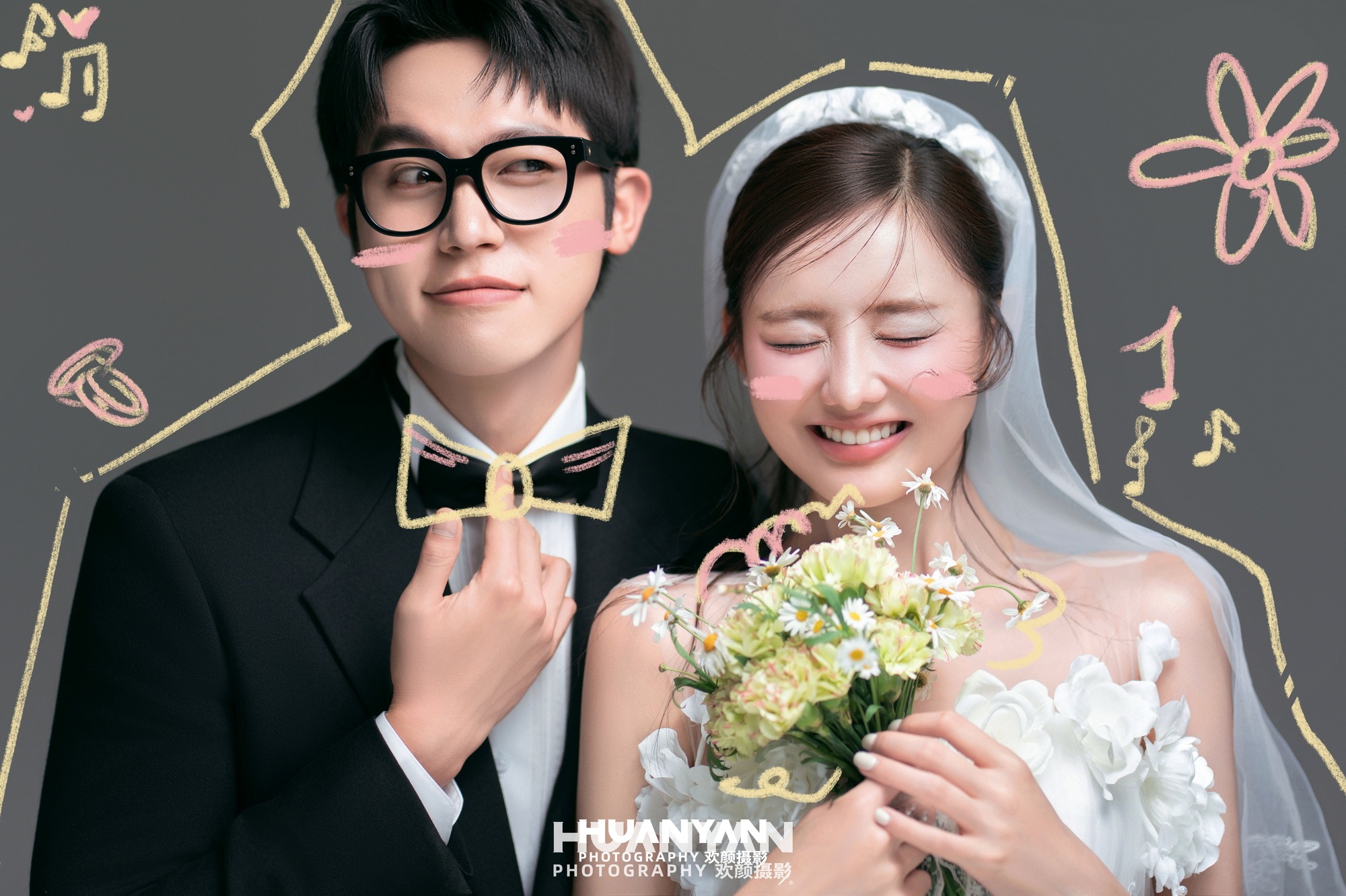 韩式温柔婚纱照 · 室内影棚场景 · 粉笔心事客片