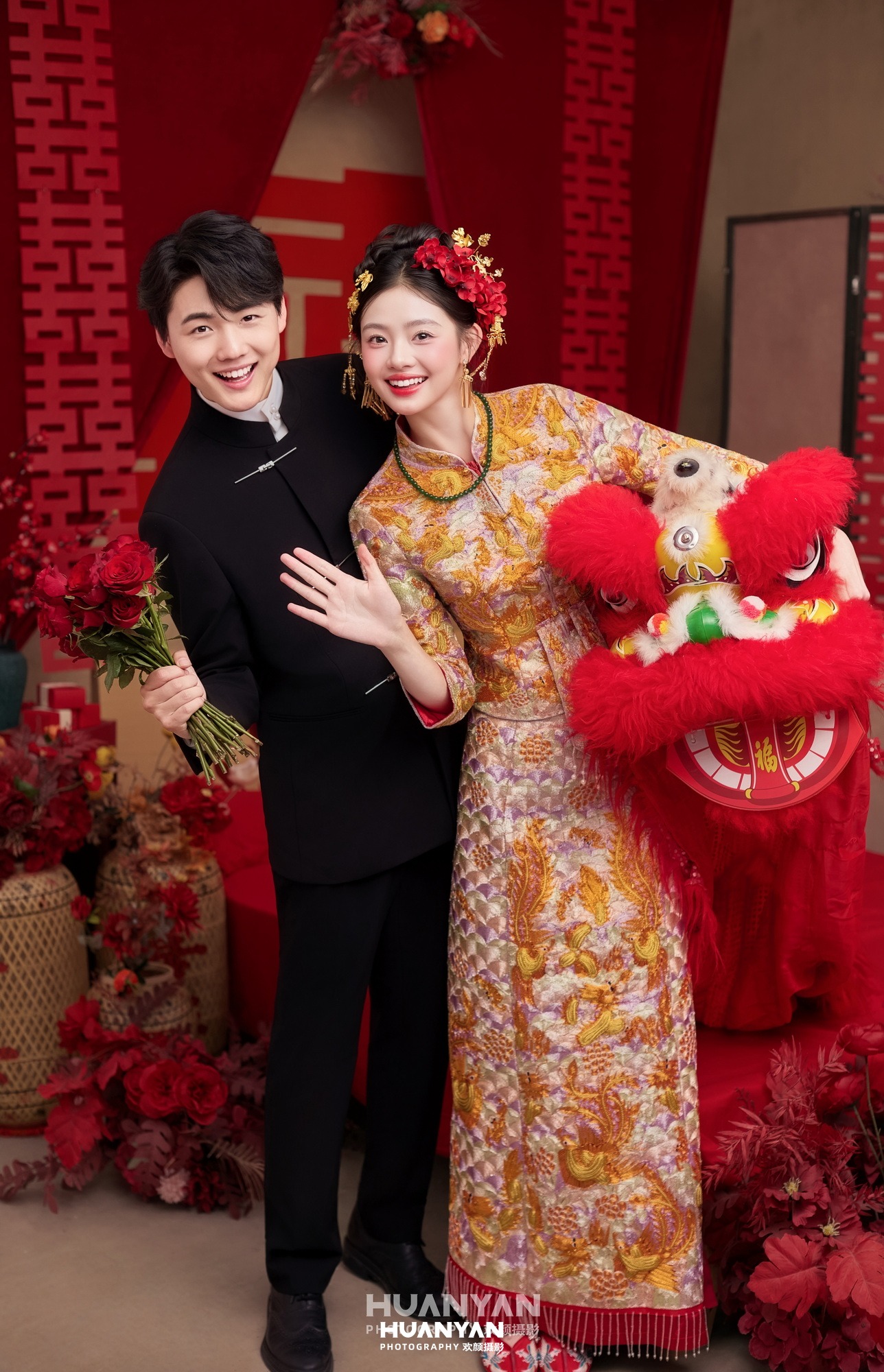 室内影棚新中式婚纱照实拍（金缕龙凤系列）