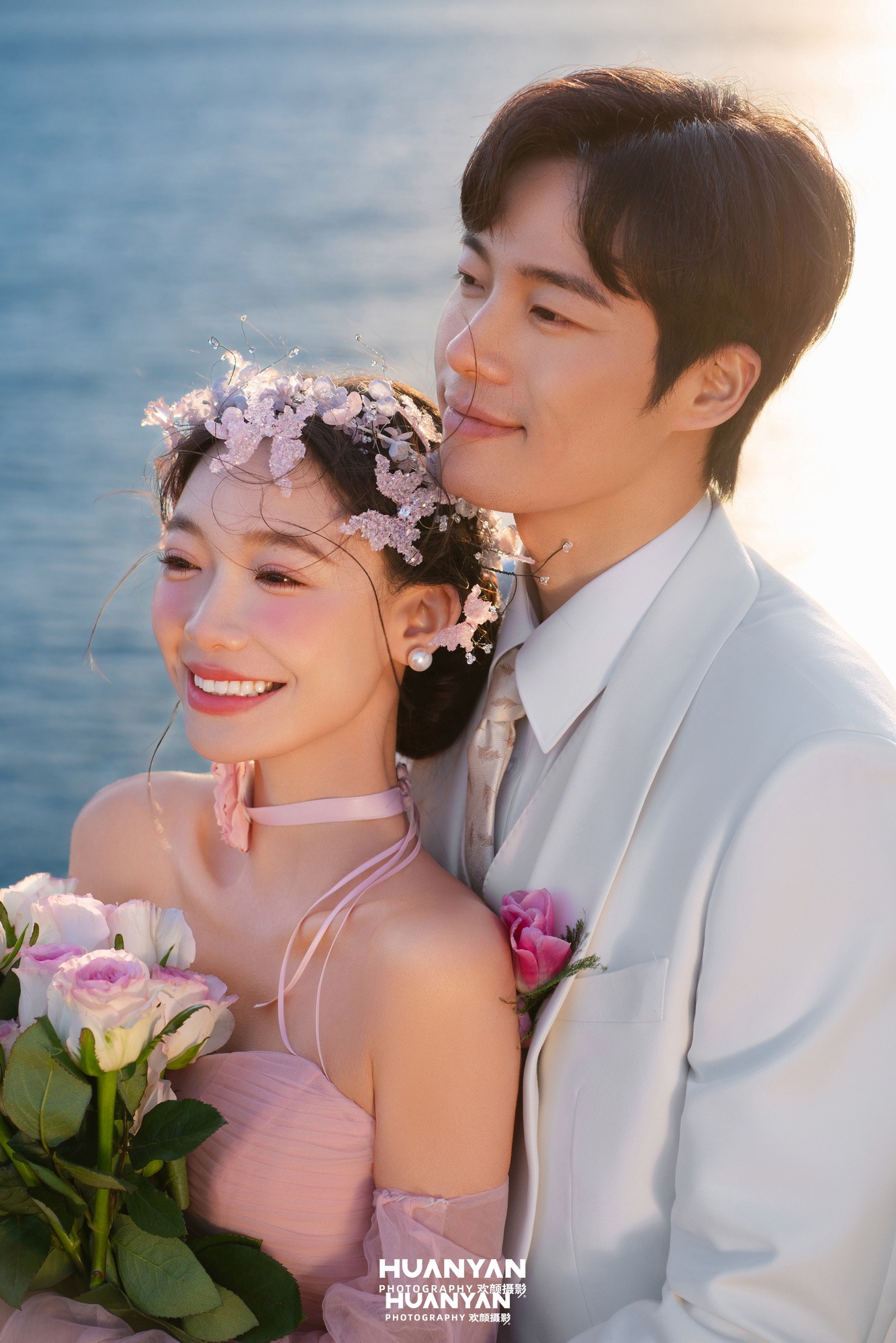 韩式温柔婚纱照 · 户外自然场景 · 粉纱落日客片